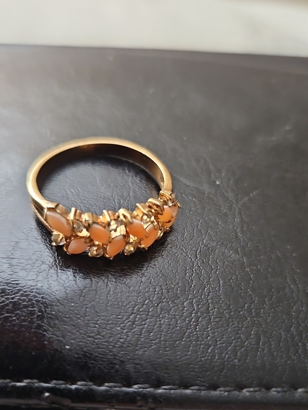 Gold Tone Orange Gemstone Cluster Ring